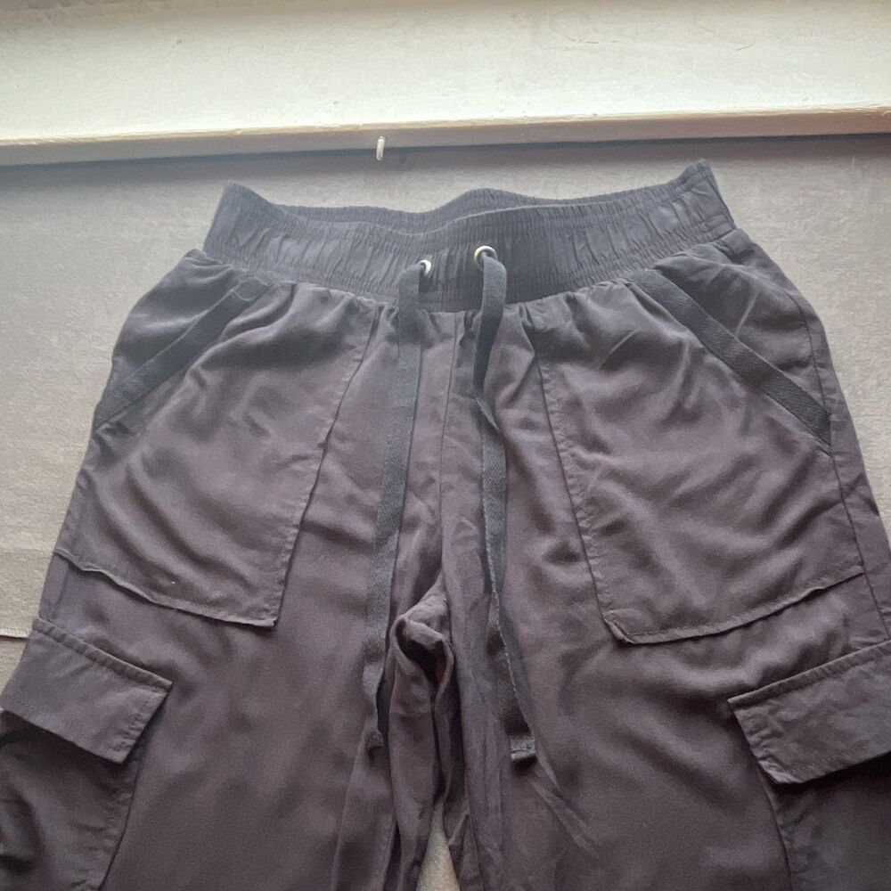Hippie Rose Women's Black Solid Cargo Pants Pockets Drawstring Regular Size S